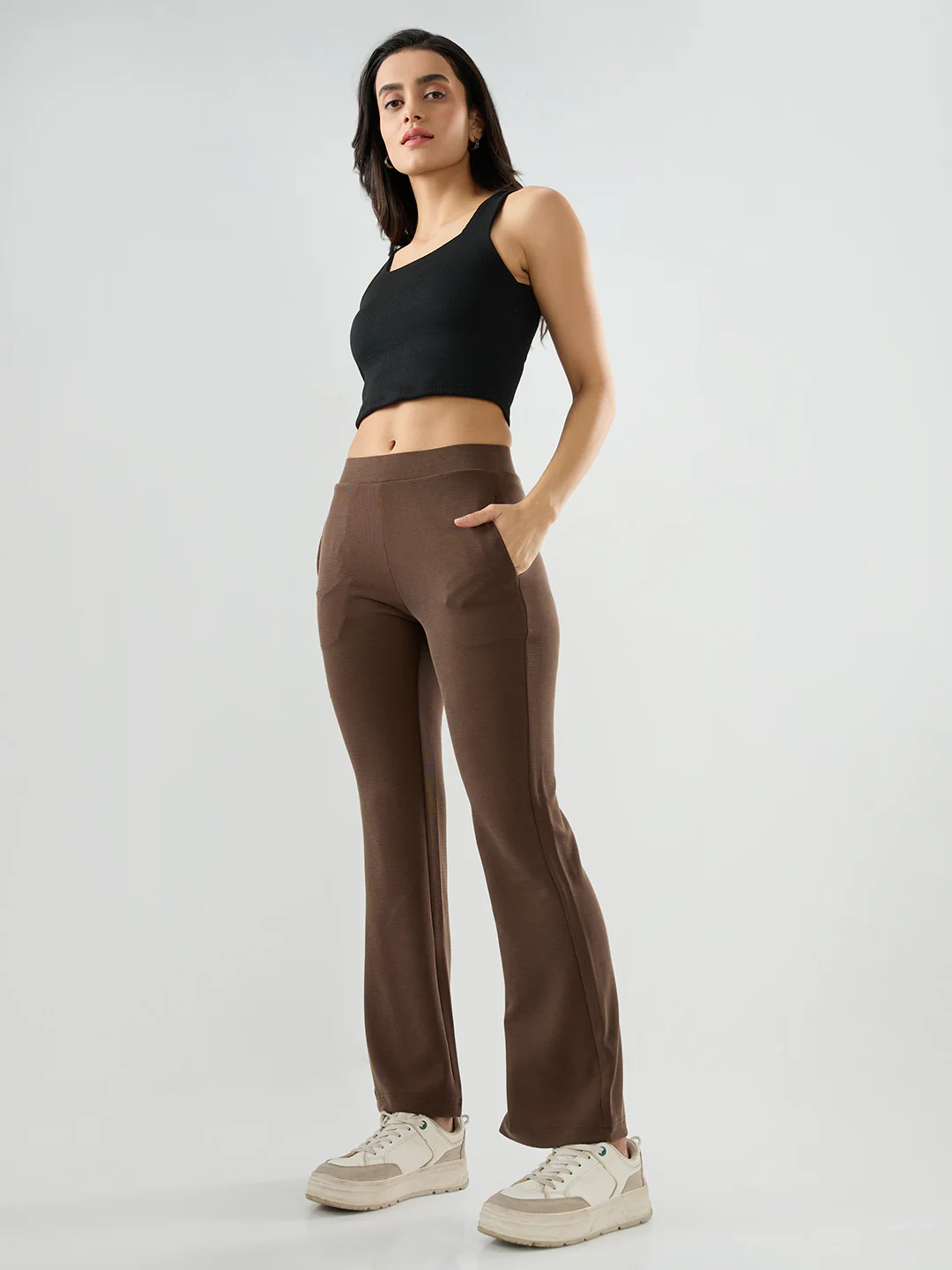 Women Trackpant Boot Cut Fit Brown Mid Rise - Image 7
