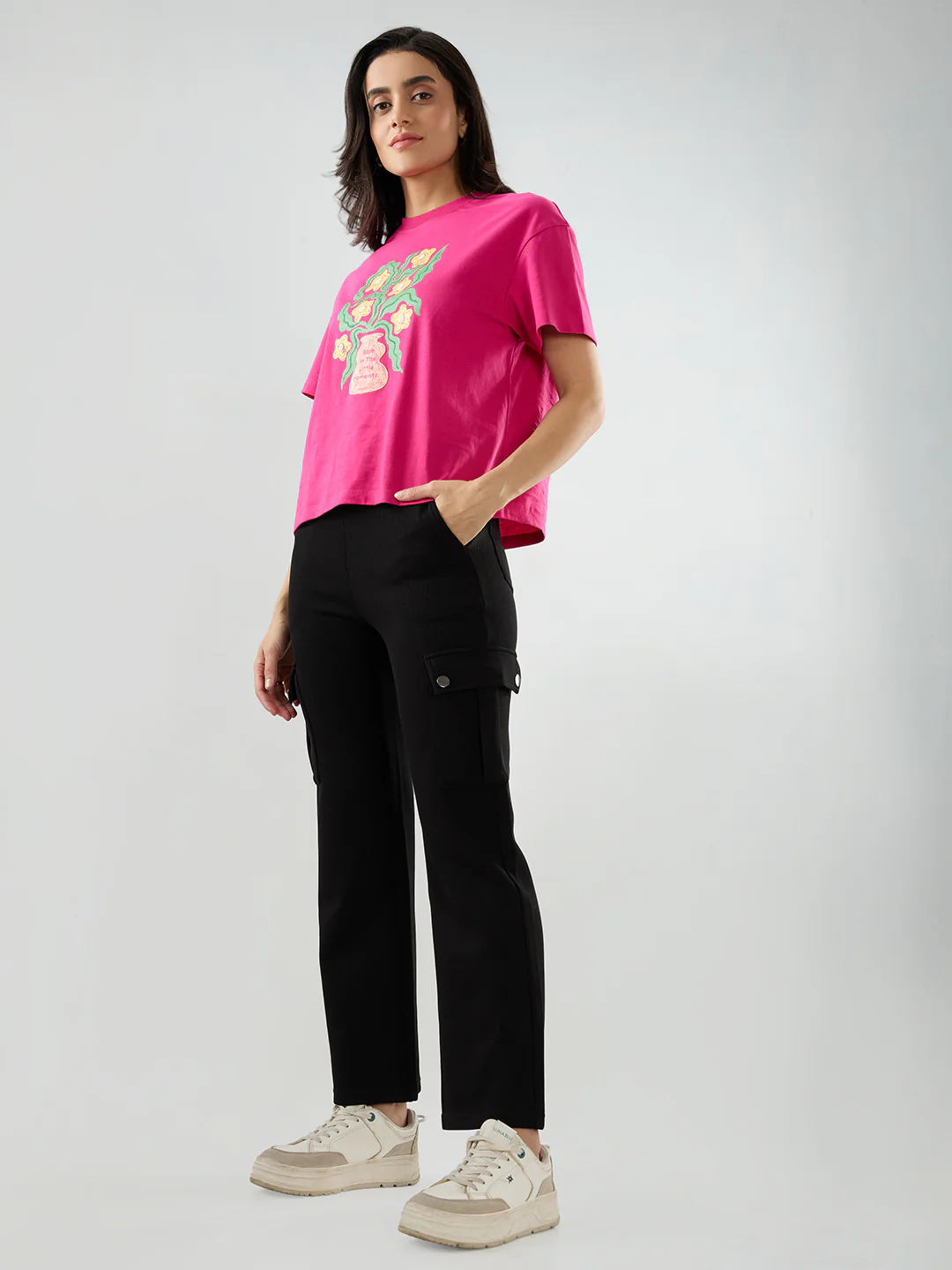 Women Trackpant Straight Fit Black Mid Rise