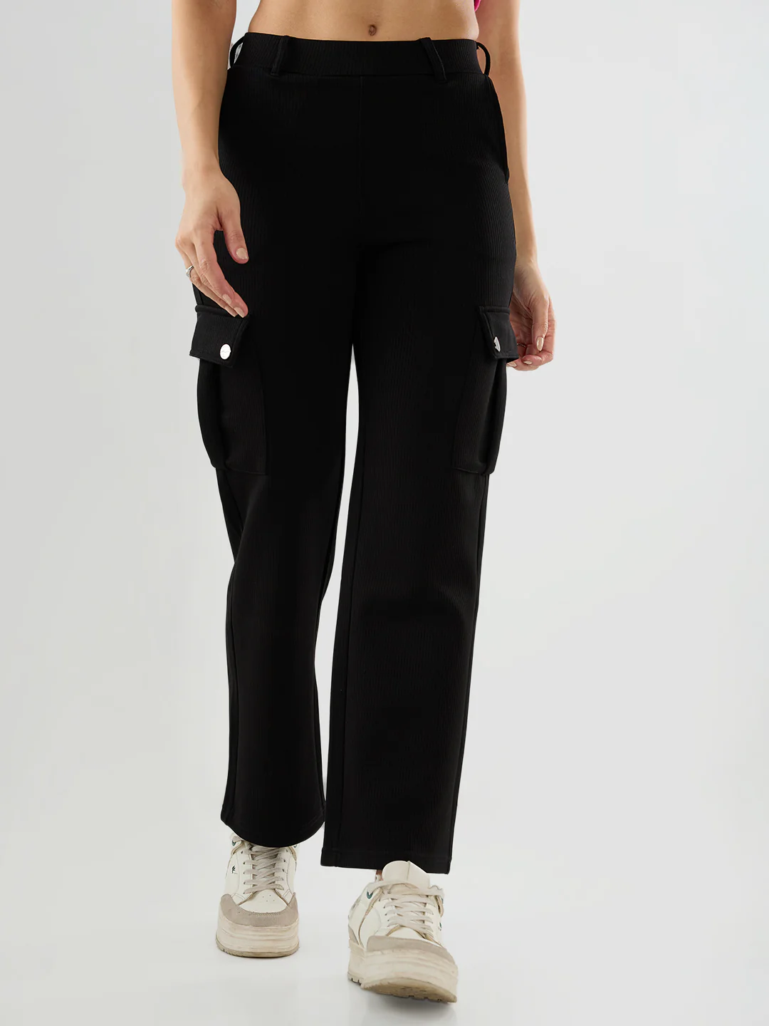 Women Trackpant Straight Fit Black Mid Rise - Image 2
