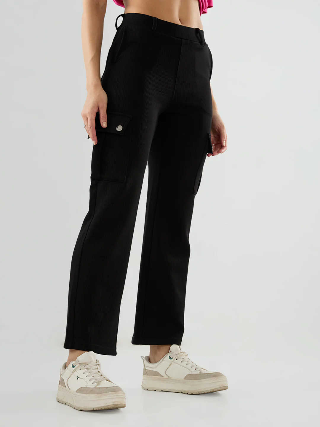 Women Trackpant Straight Fit Black Mid Rise - Image 3
