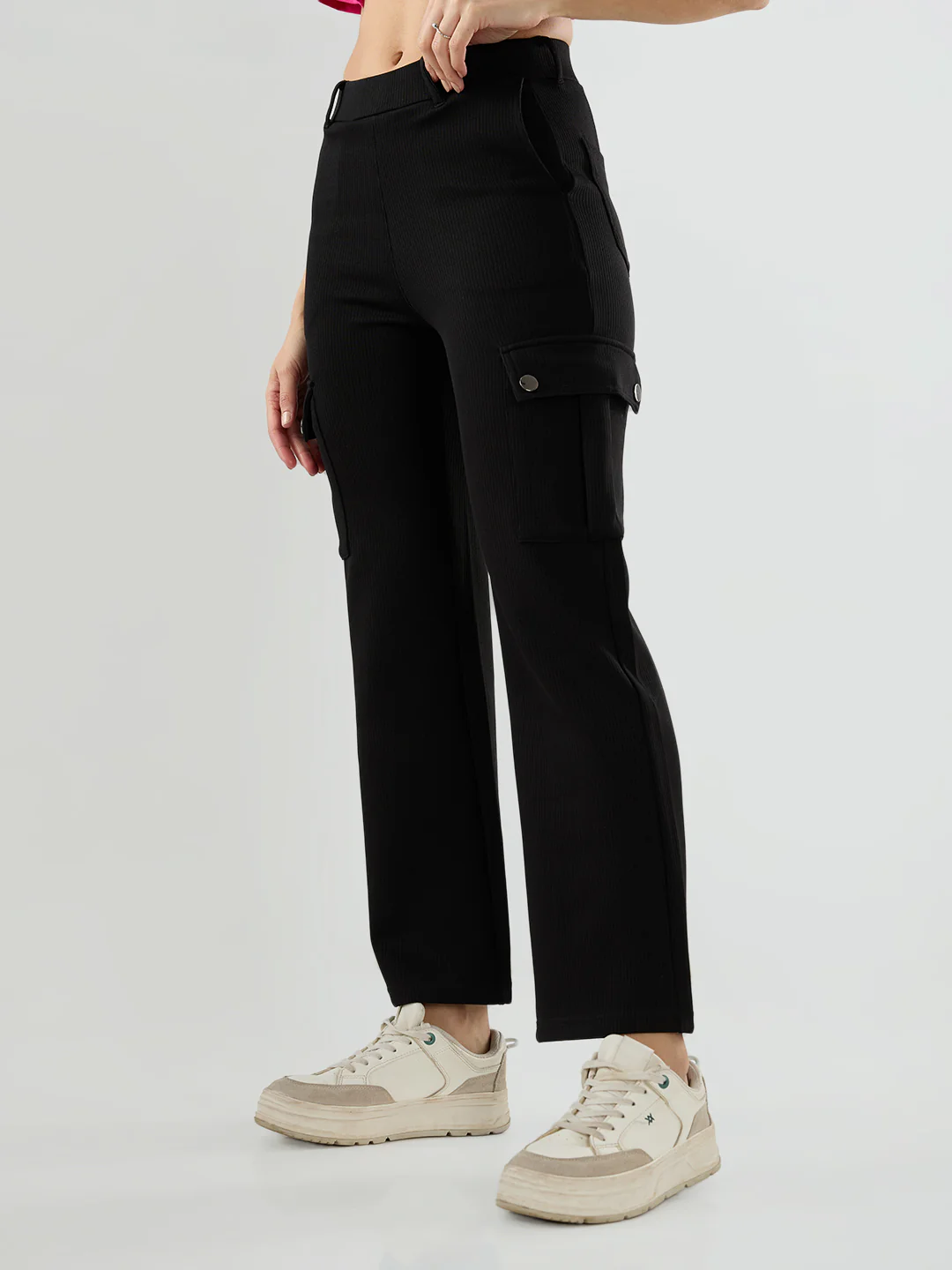 Women Trackpant Straight Fit Black Mid Rise - Image 4
