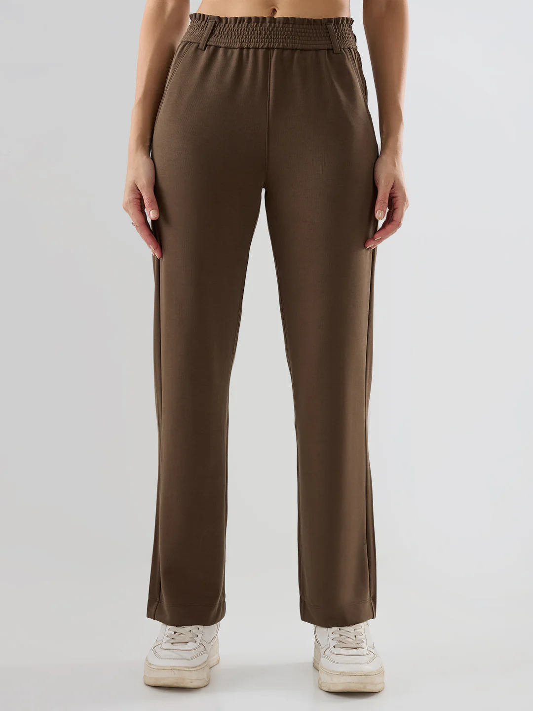 Women Trackpant Straight Fit Brown Mid Rise - Image 2