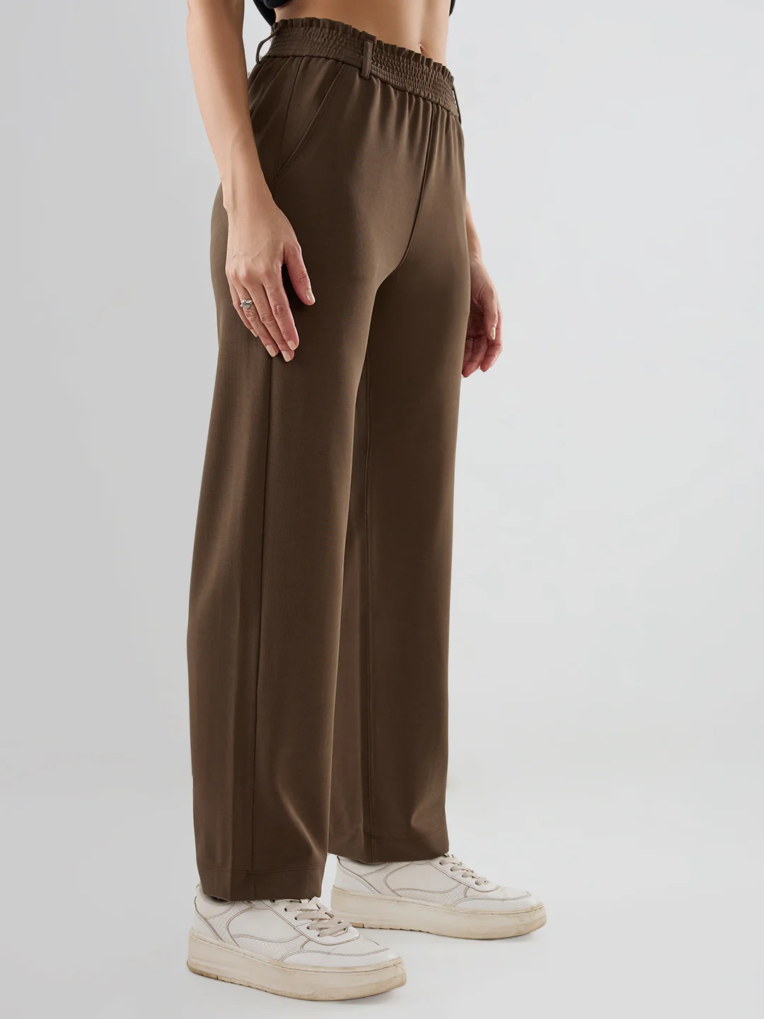 Women Trackpant Straight Fit Brown Mid Rise - Image 3