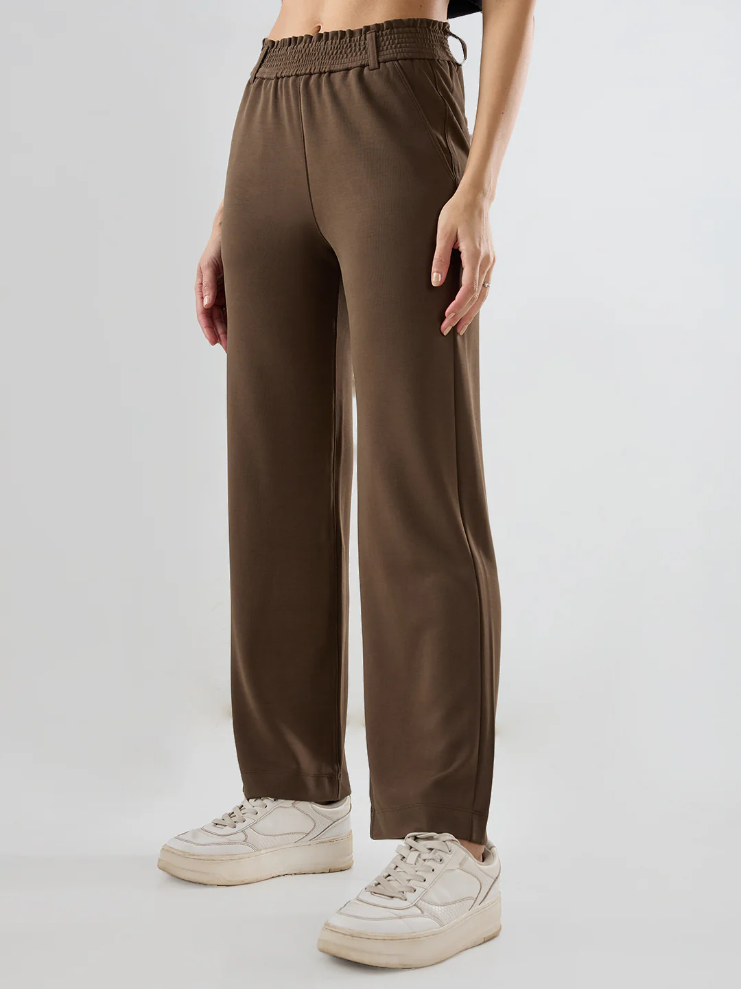 Women Trackpant Straight Fit Brown Mid Rise - Image 4