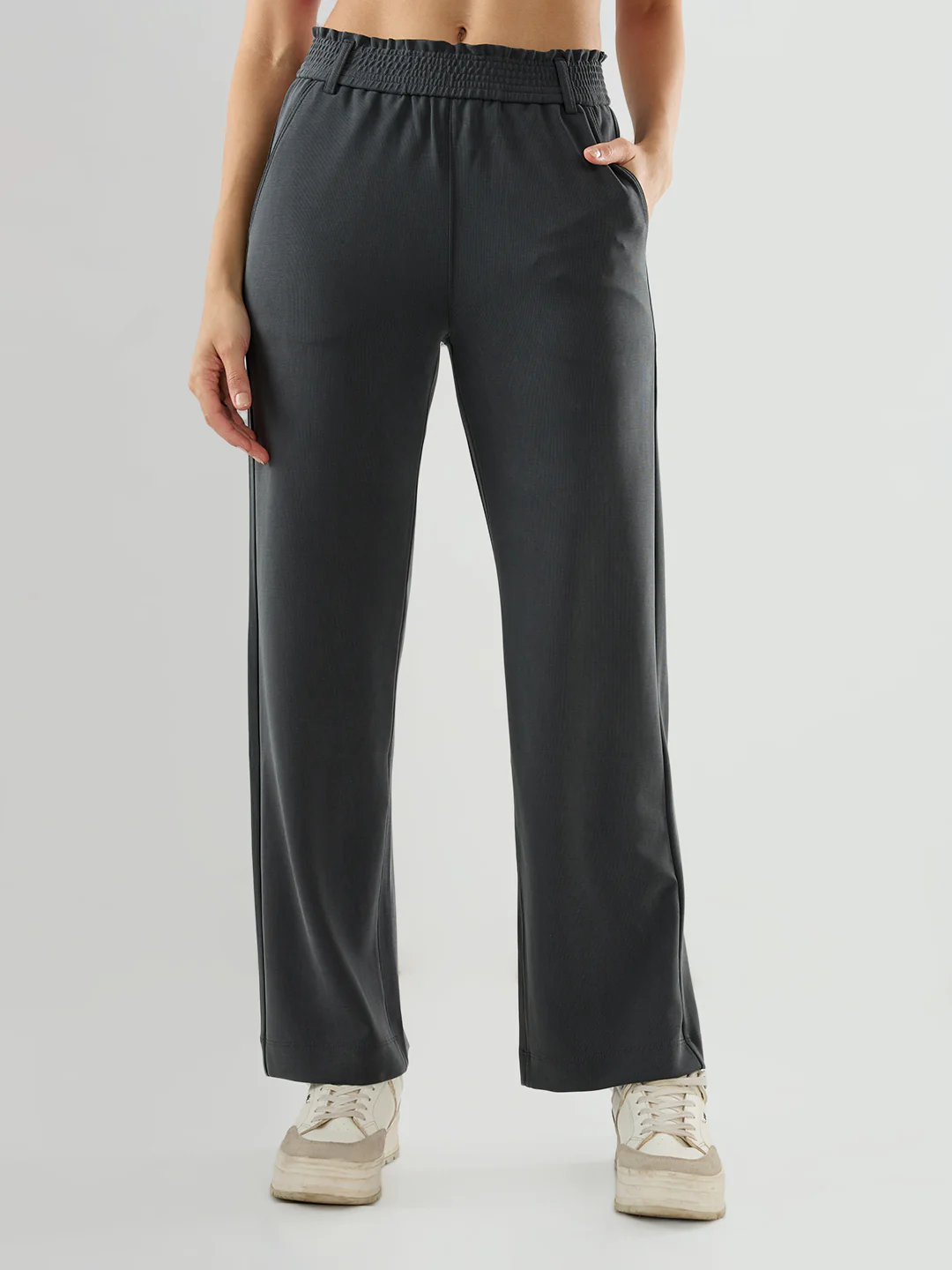 Women Trackpant Straight Fit Grey Mid Rise - Image 2