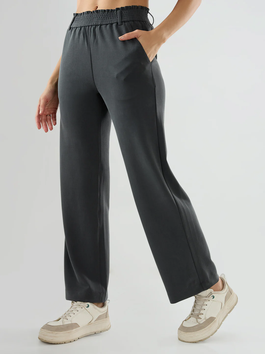 Women Trackpant Straight Fit Grey Mid Rise - Image 4