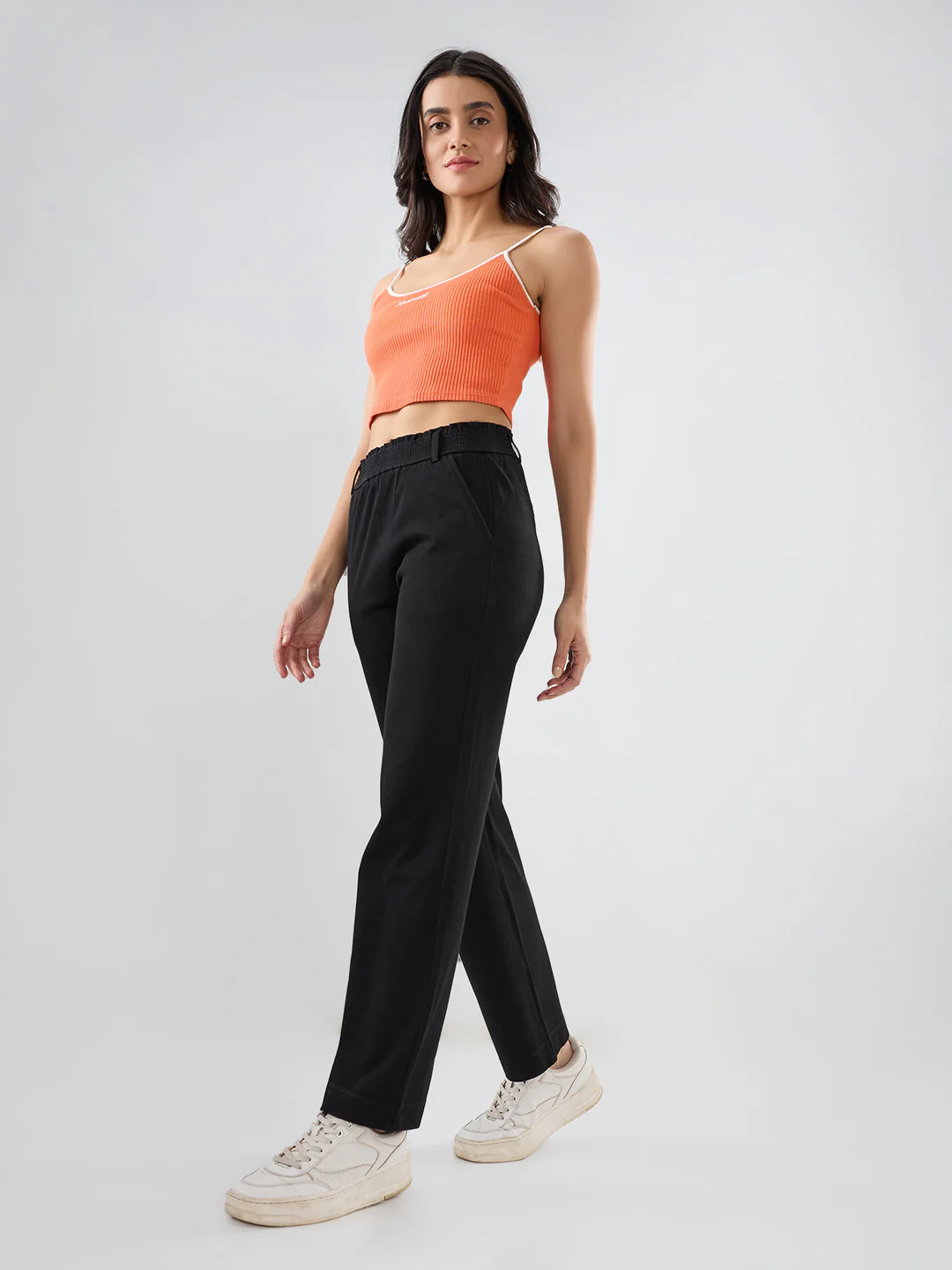 Women Trackpant Straight Fit Black Mid Rise