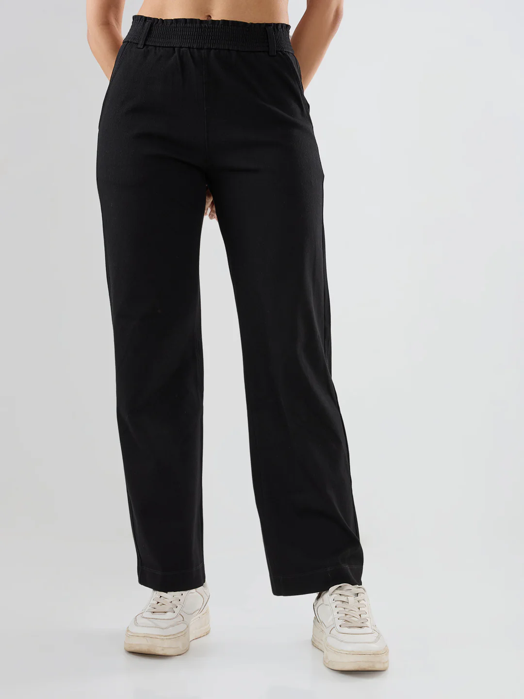 Women Trackpant Straight Fit Black Mid Rise - Image 2