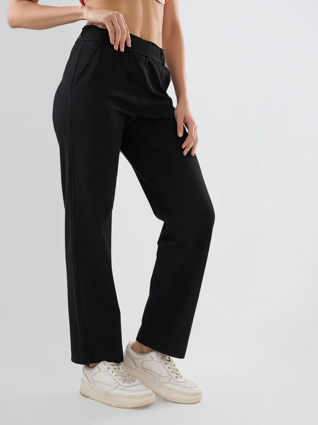 Women Trackpant Straight Fit Black Mid Rise - Image 3