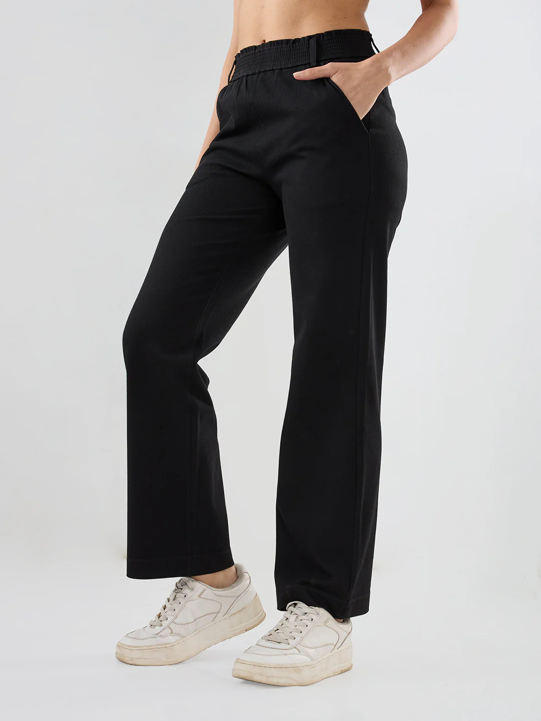 Women Trackpant Straight Fit Black Mid Rise - Image 4