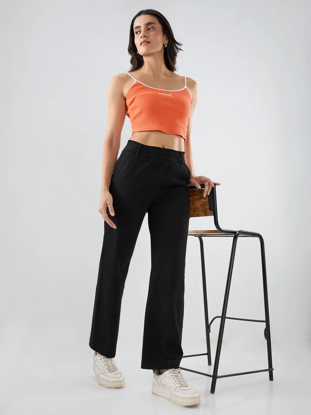 Women Trackpant Straight Fit Black Mid Rise - Image 7