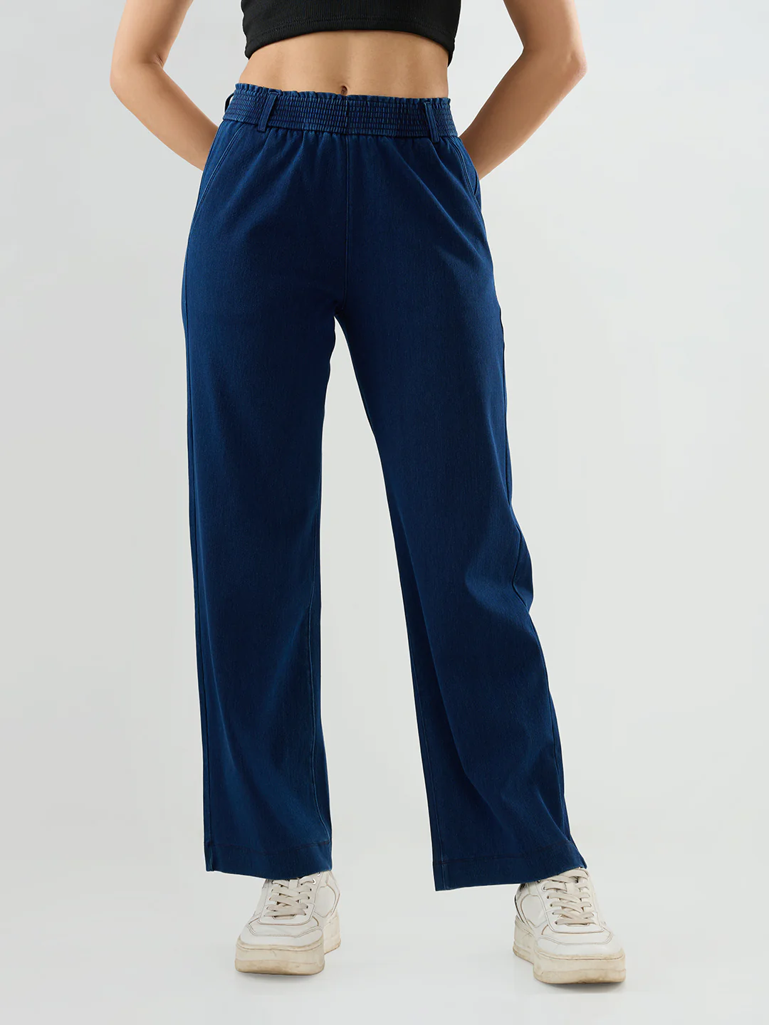 Women Trackpant Straight Fit Dark Blue Mid Rise - Image 2