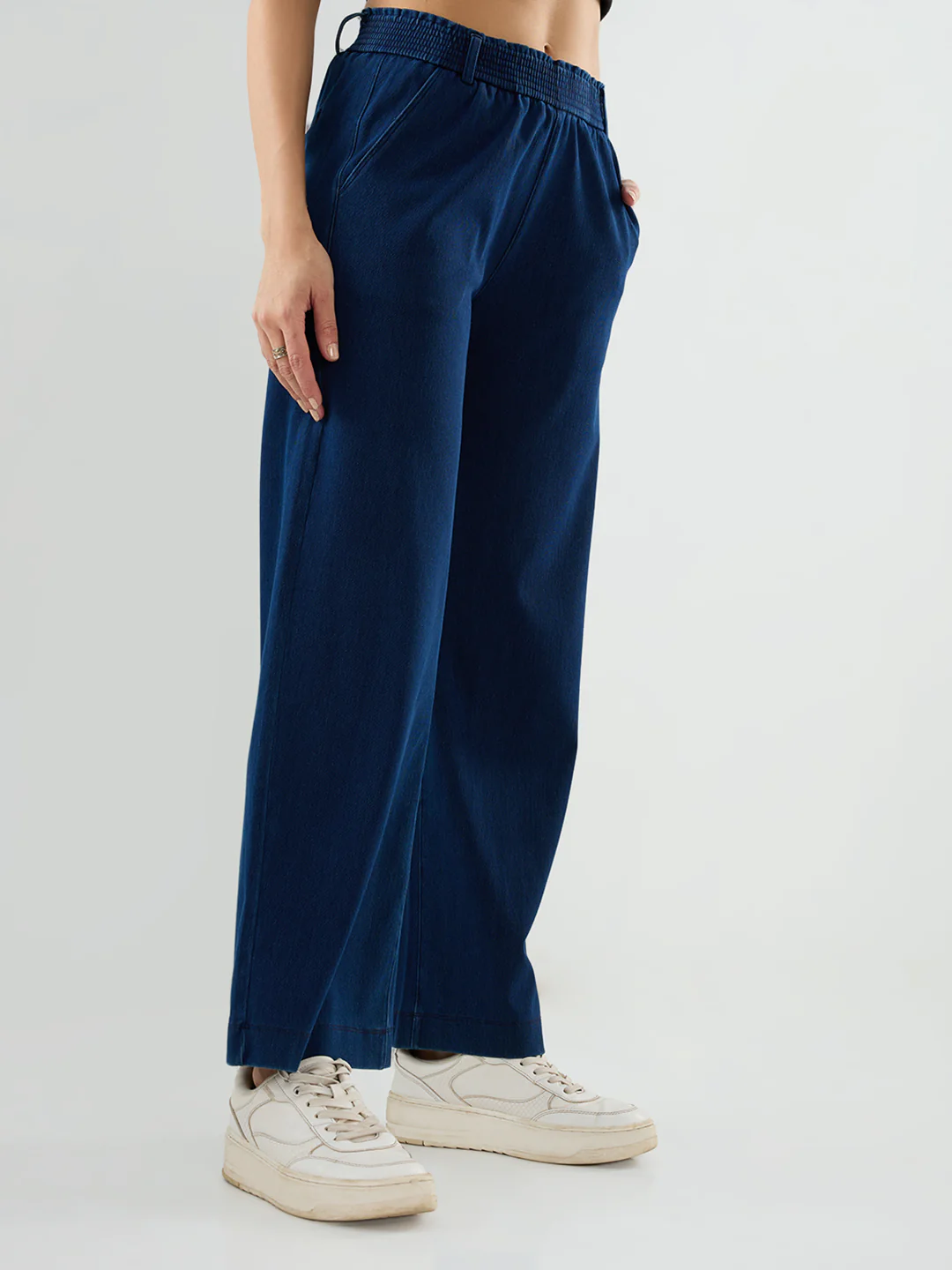 Women Trackpant Straight Fit Dark Blue Mid Rise - Image 3