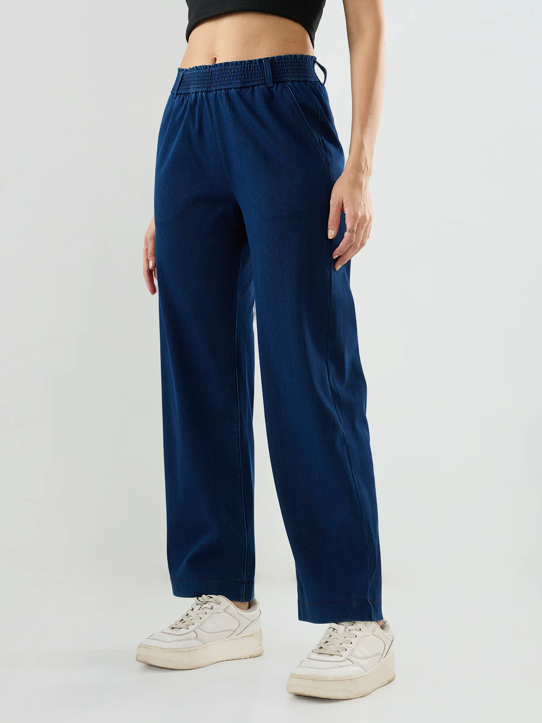 Women Trackpant Straight Fit Dark Blue Mid Rise - Image 4