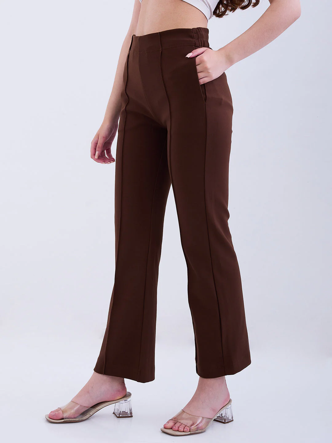Women Trackpant Boot Cut Fit Brown Mid Rise - Image 3