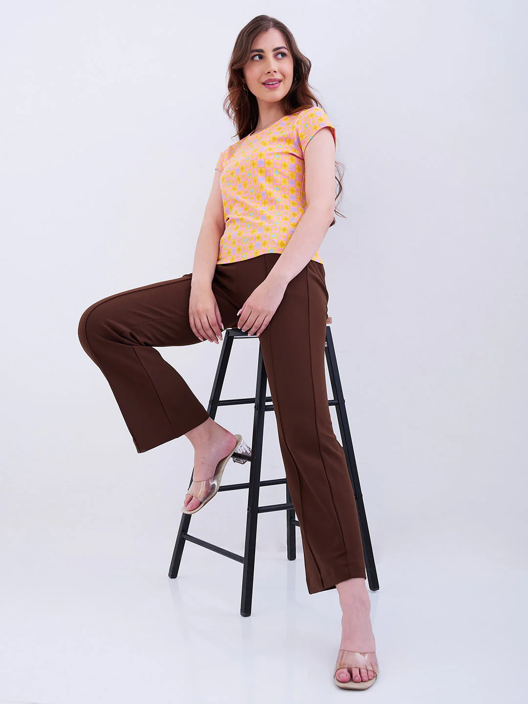 Women Trackpant Boot Cut Fit Brown Mid Rise - Image 7