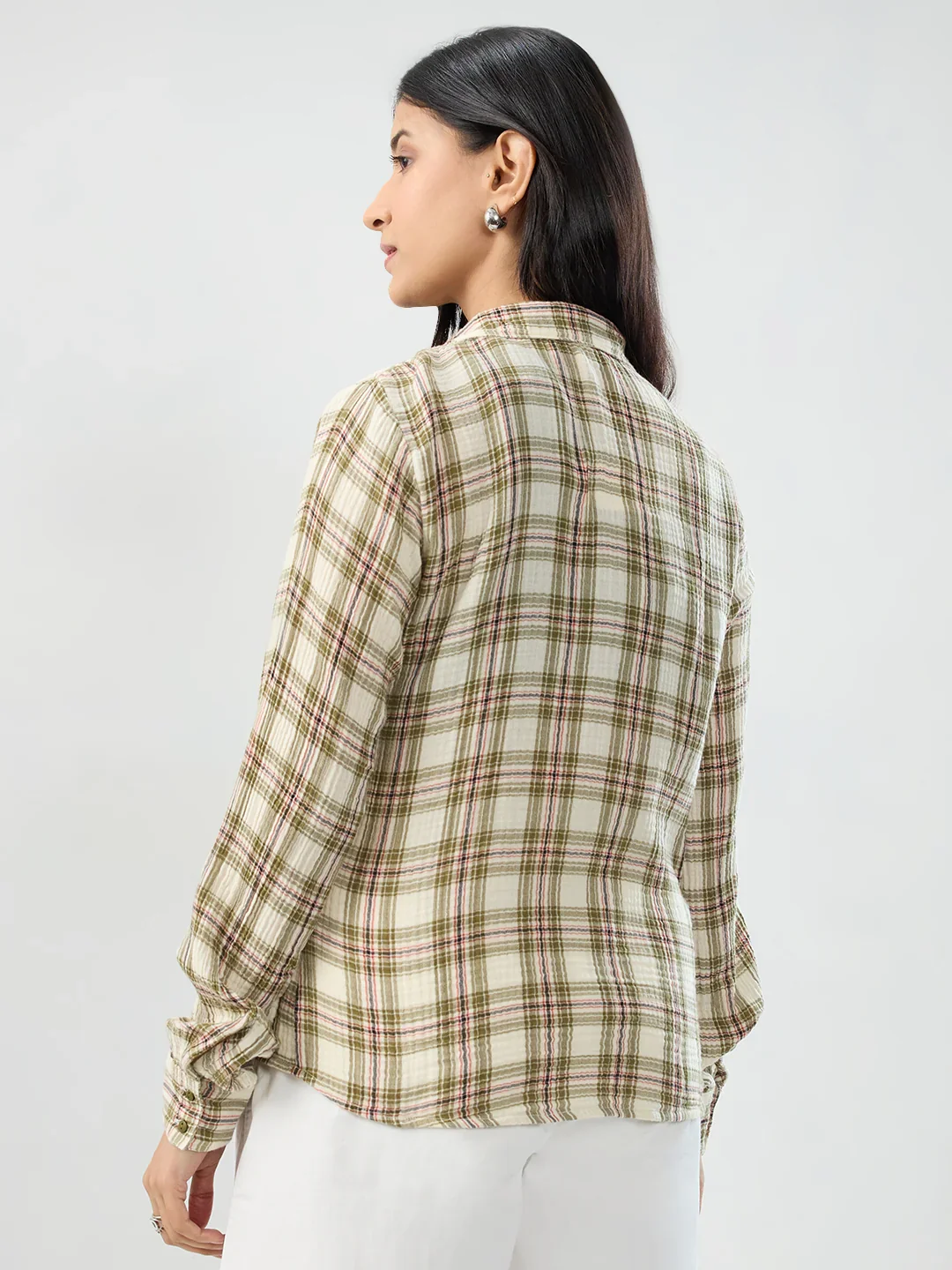Women Shirt Check Green Regular Fit - Image 6
