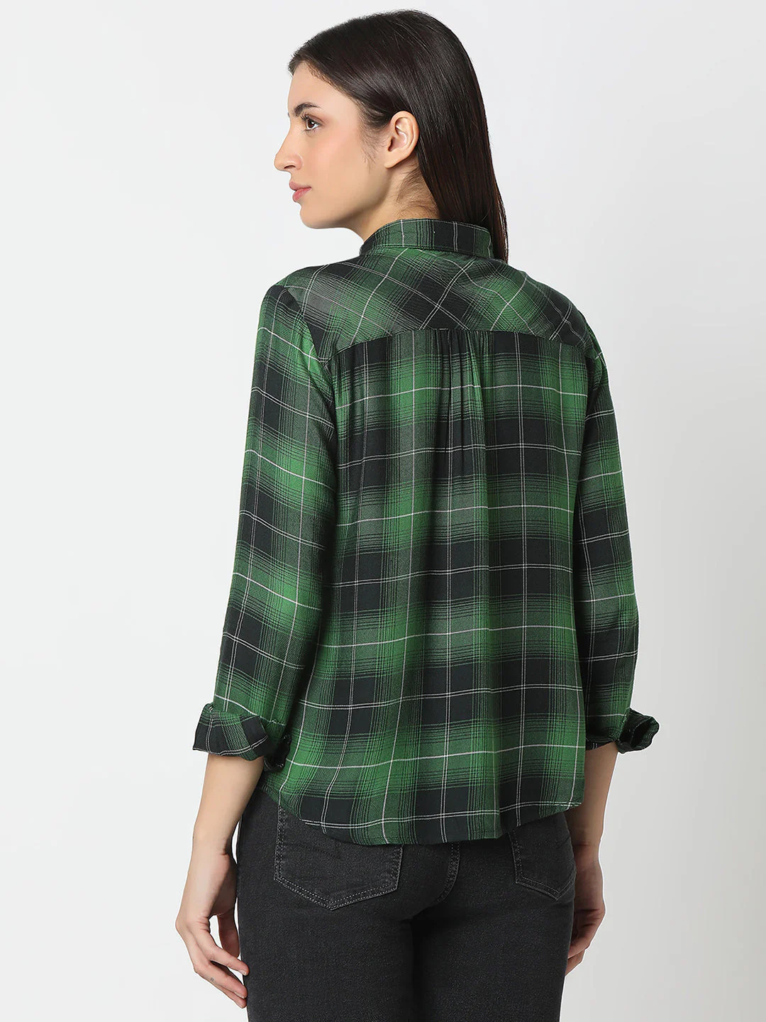 Women Shirt Check Green Regular Fit - Image 4