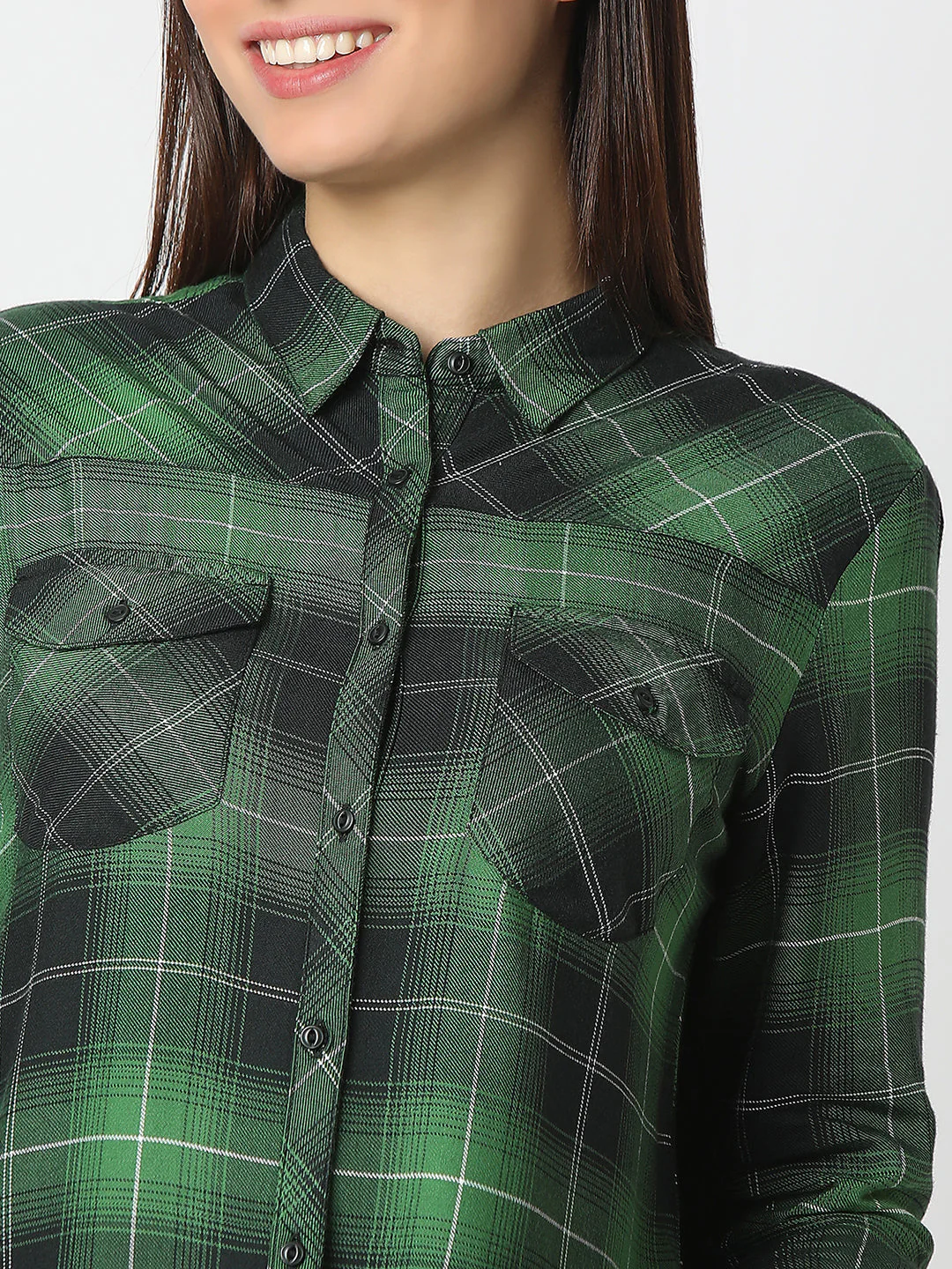 Women Shirt Check Green Regular Fit - Image 5