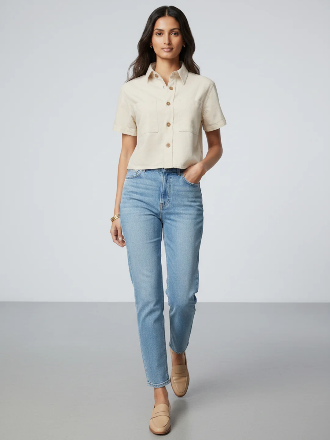 Women Shirt Solid White Slim Fit - Image 2