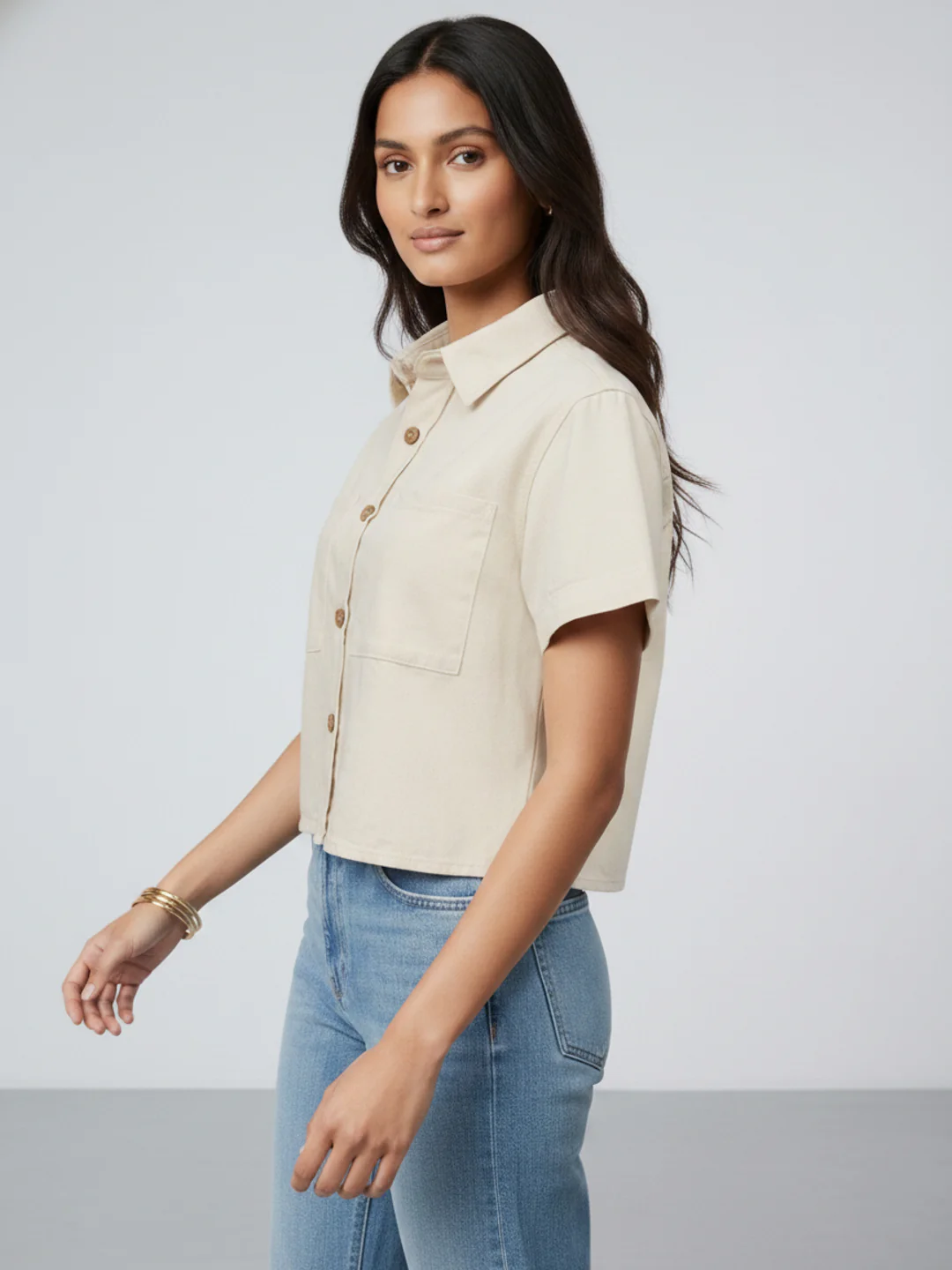 Women Shirt Solid White Slim Fit - Image 3