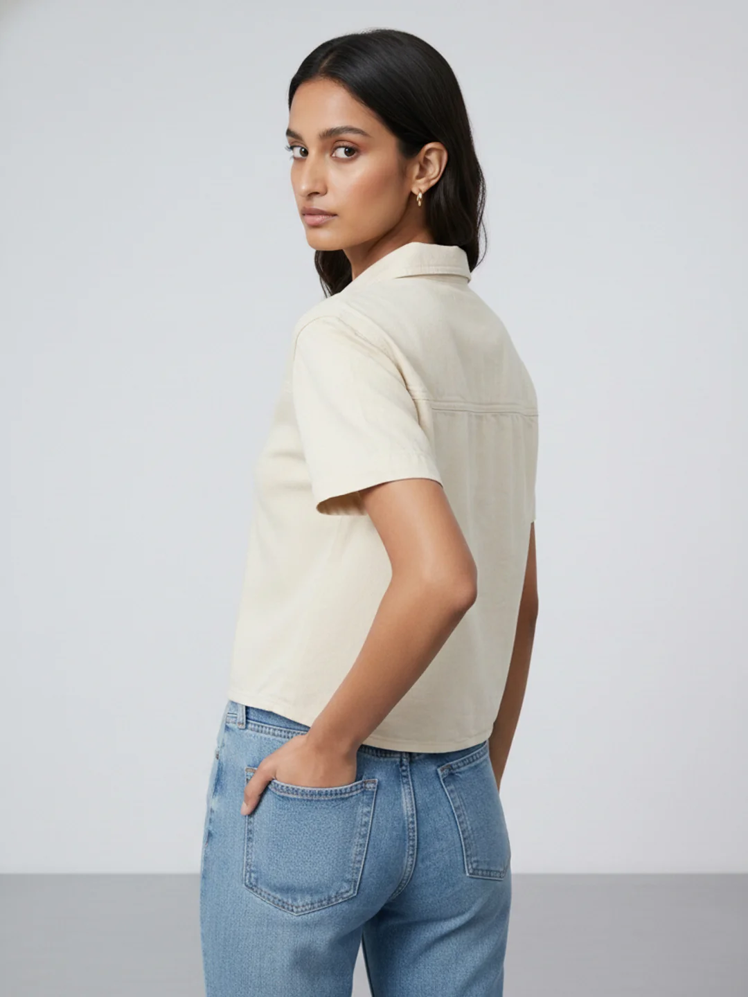 Women Shirt Solid White Slim Fit - Image 4