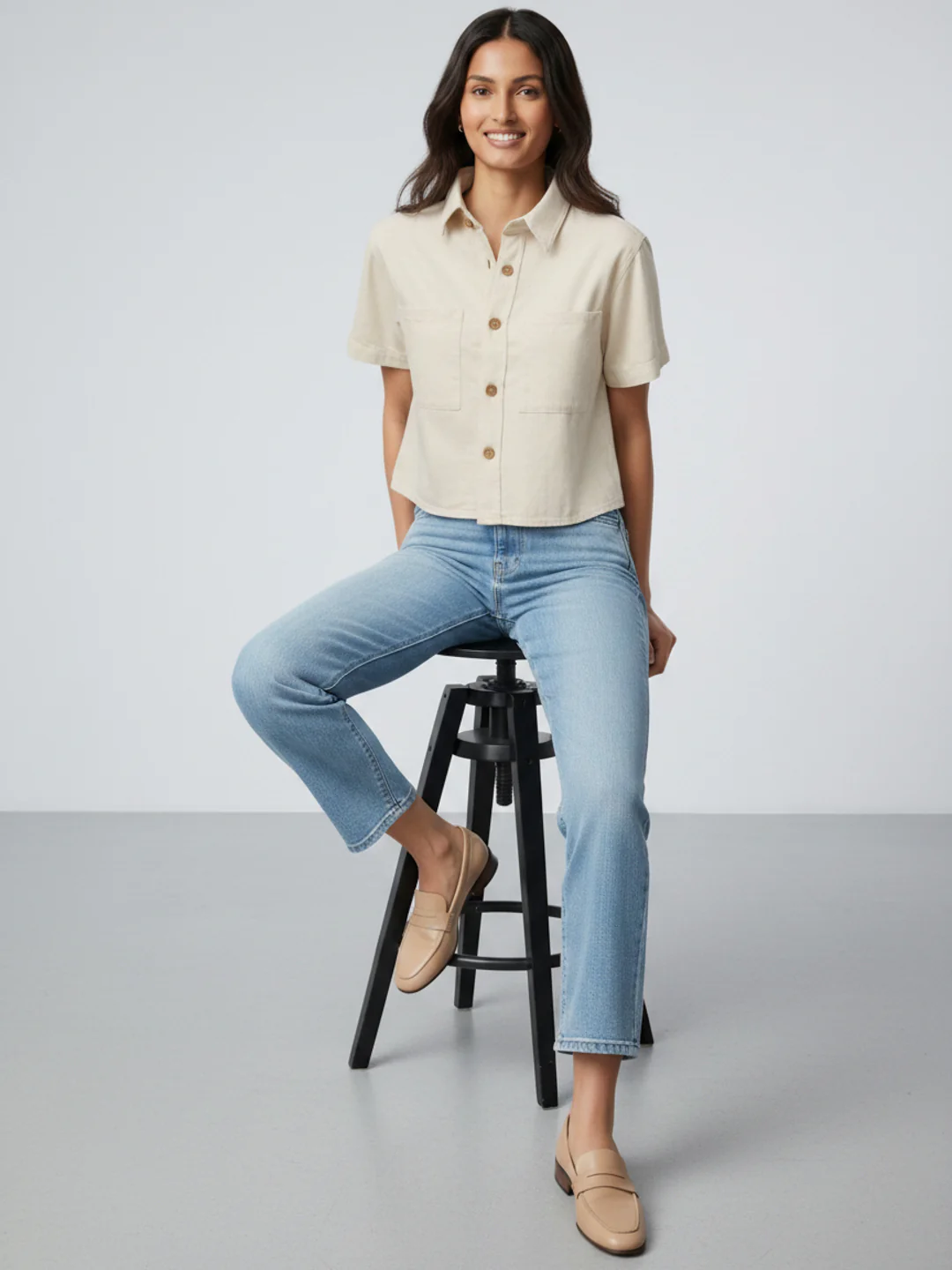 Women Shirt Solid White Slim Fit - Image 6