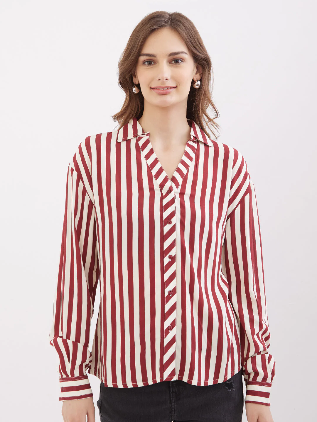 Women Shirt Maroon Regular Fit - Image 2