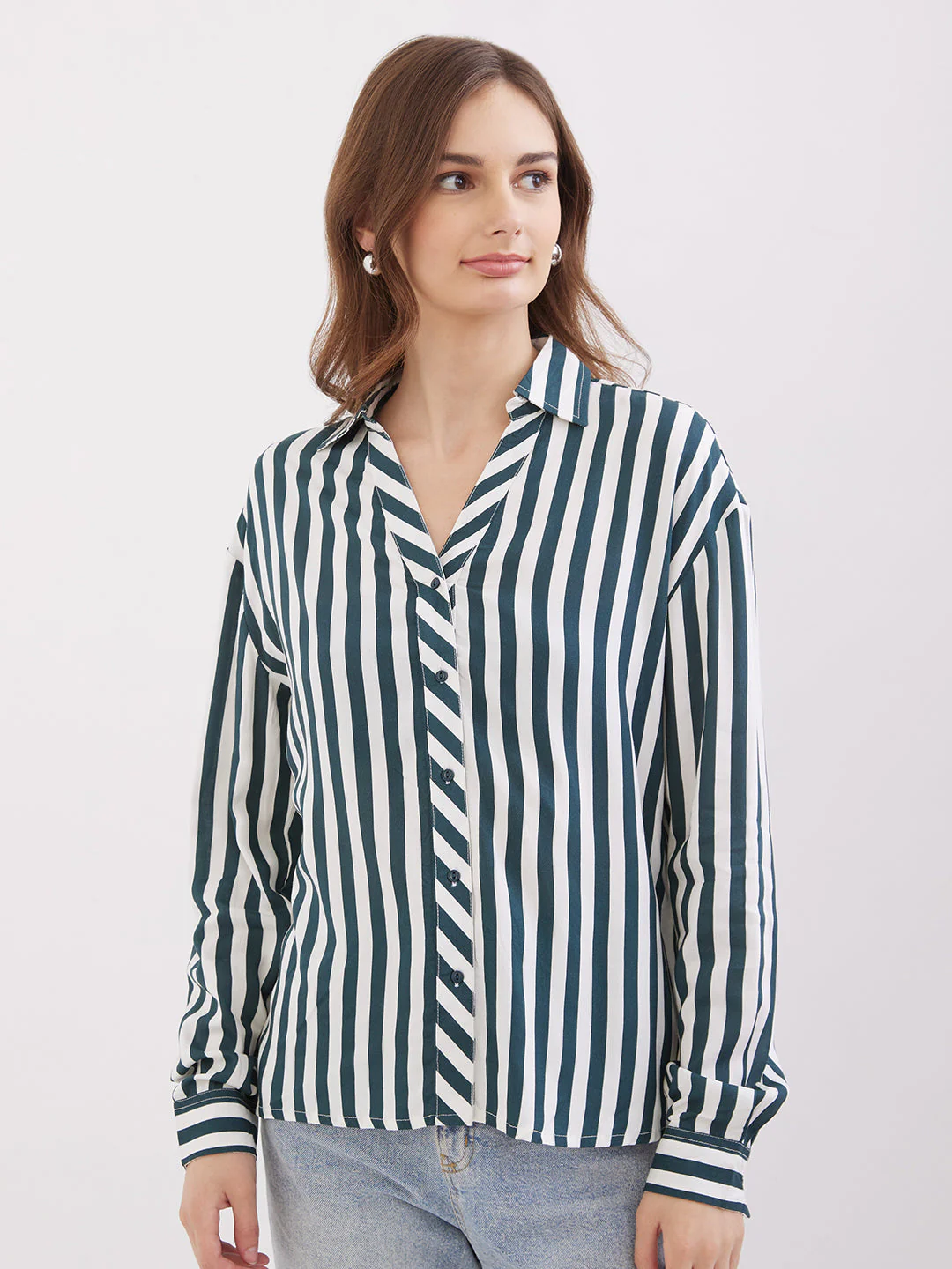 Women Shirt Green Regular Fit - Image 2