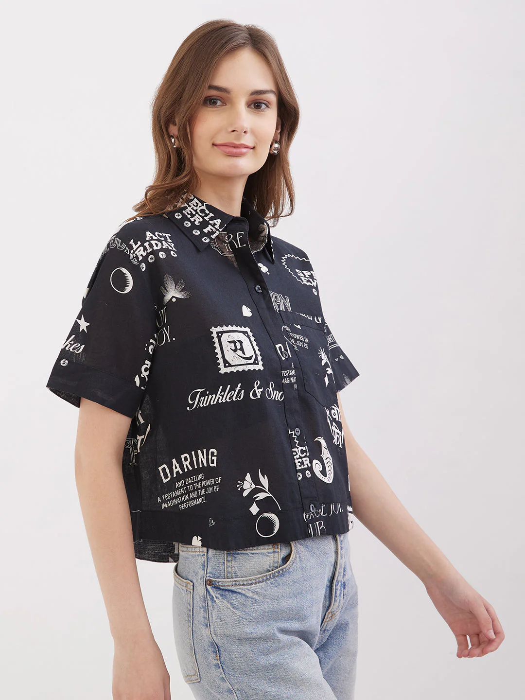 Women Shirt Black Boxy Fit