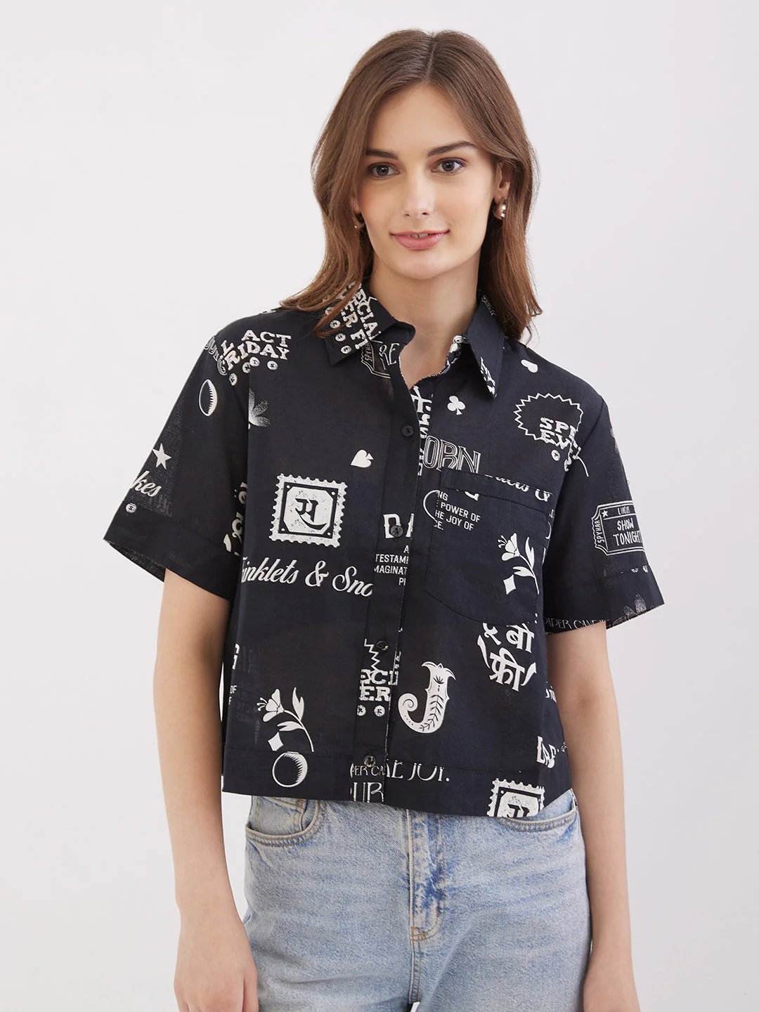 Women Shirt Black Boxy Fit - Image 2
