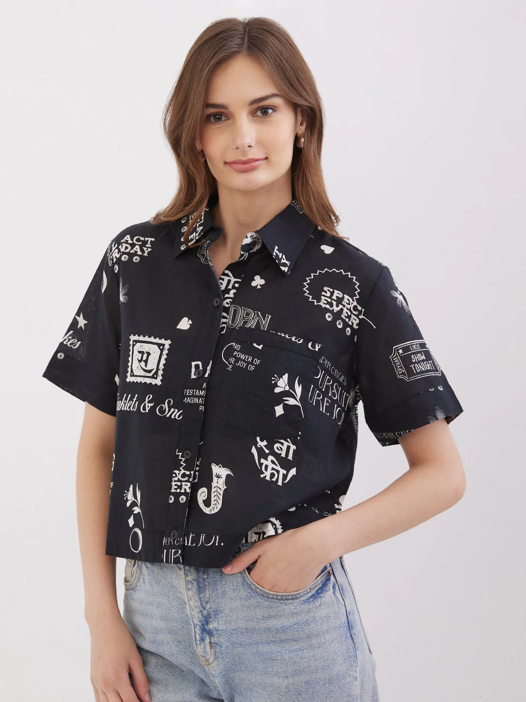Women Shirt Black Boxy Fit - Image 3