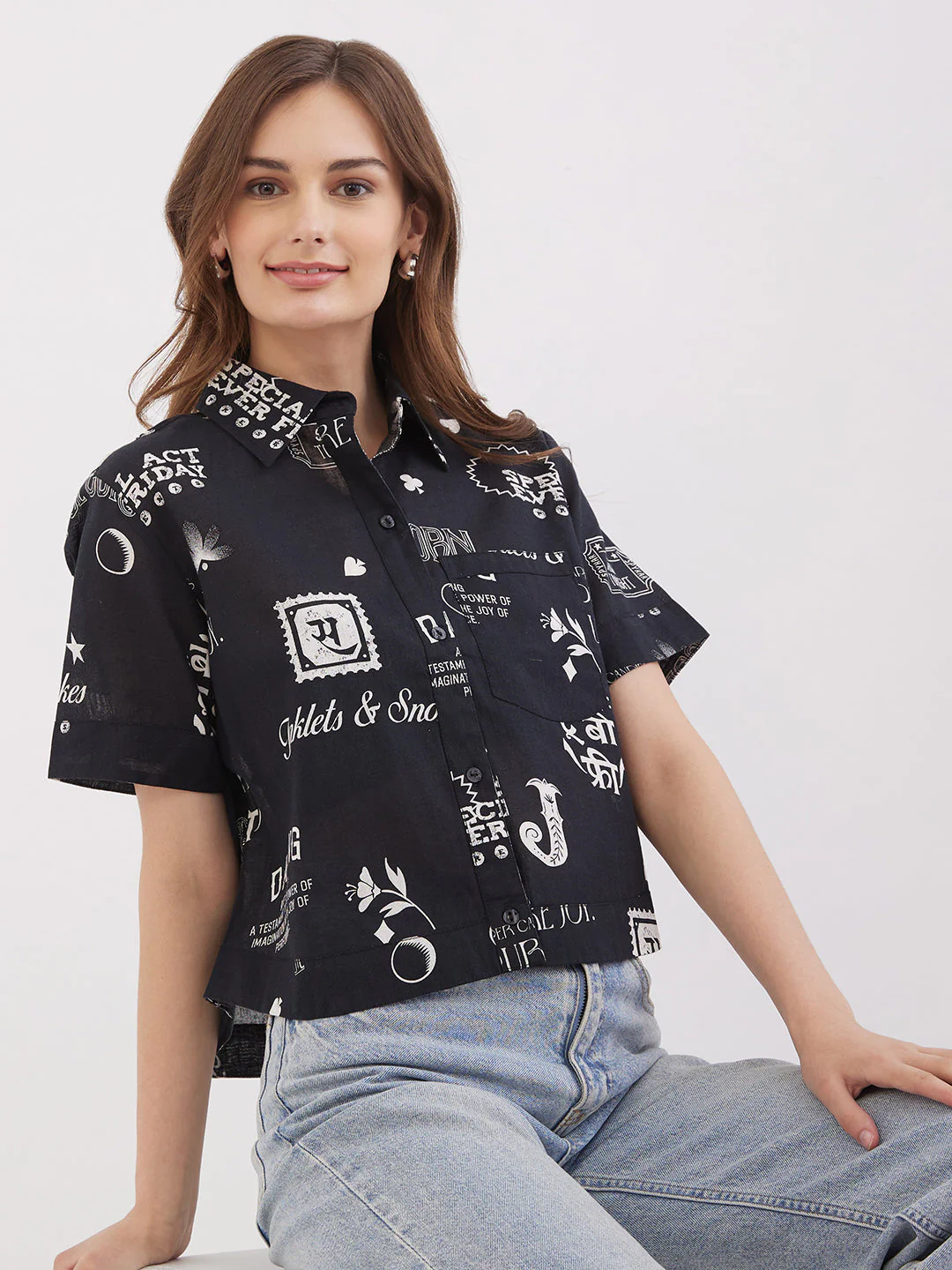 Women Shirt Black Boxy Fit - Image 7