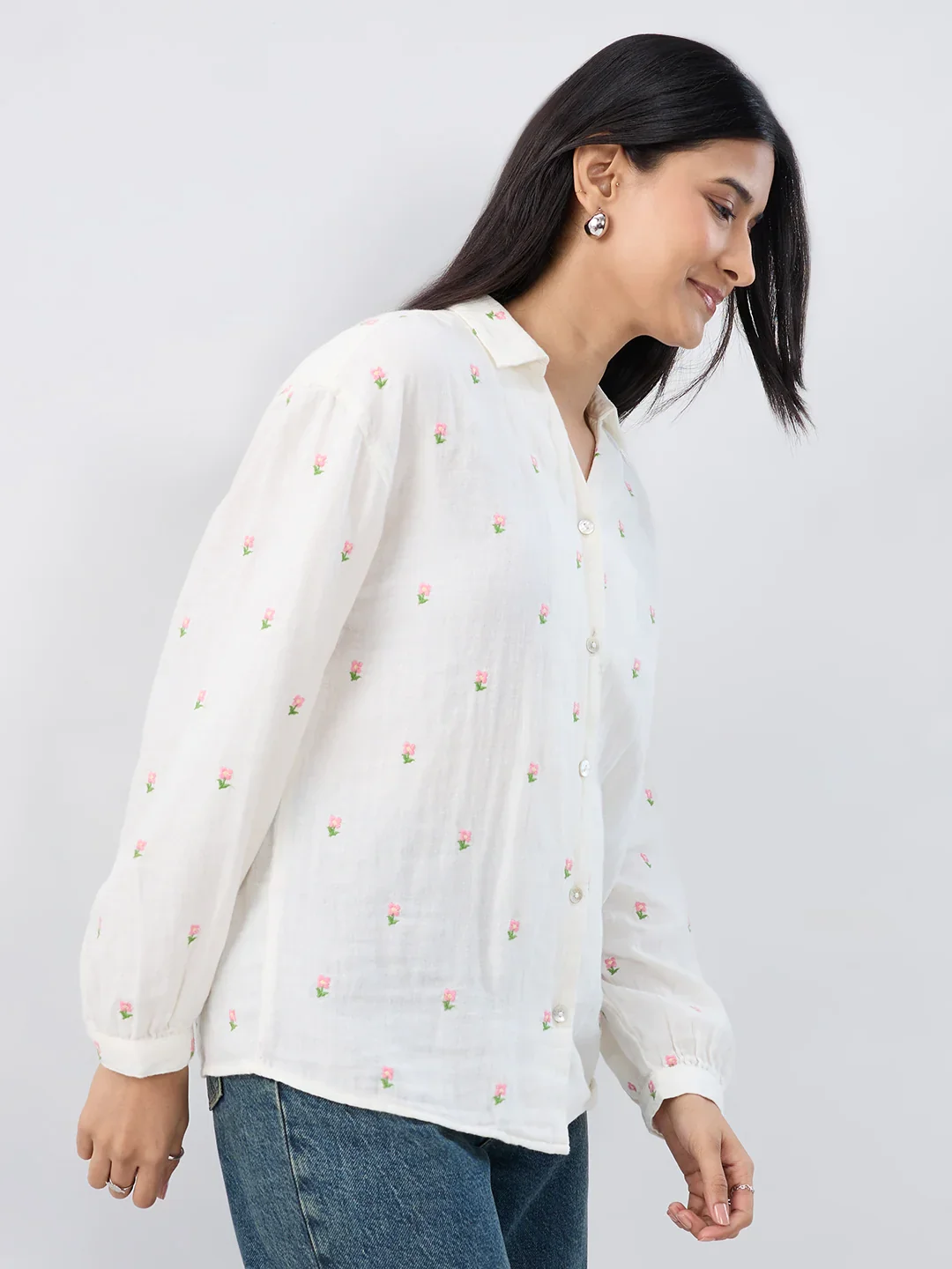 Women Shirt Solid White Regular Fit - Image 5