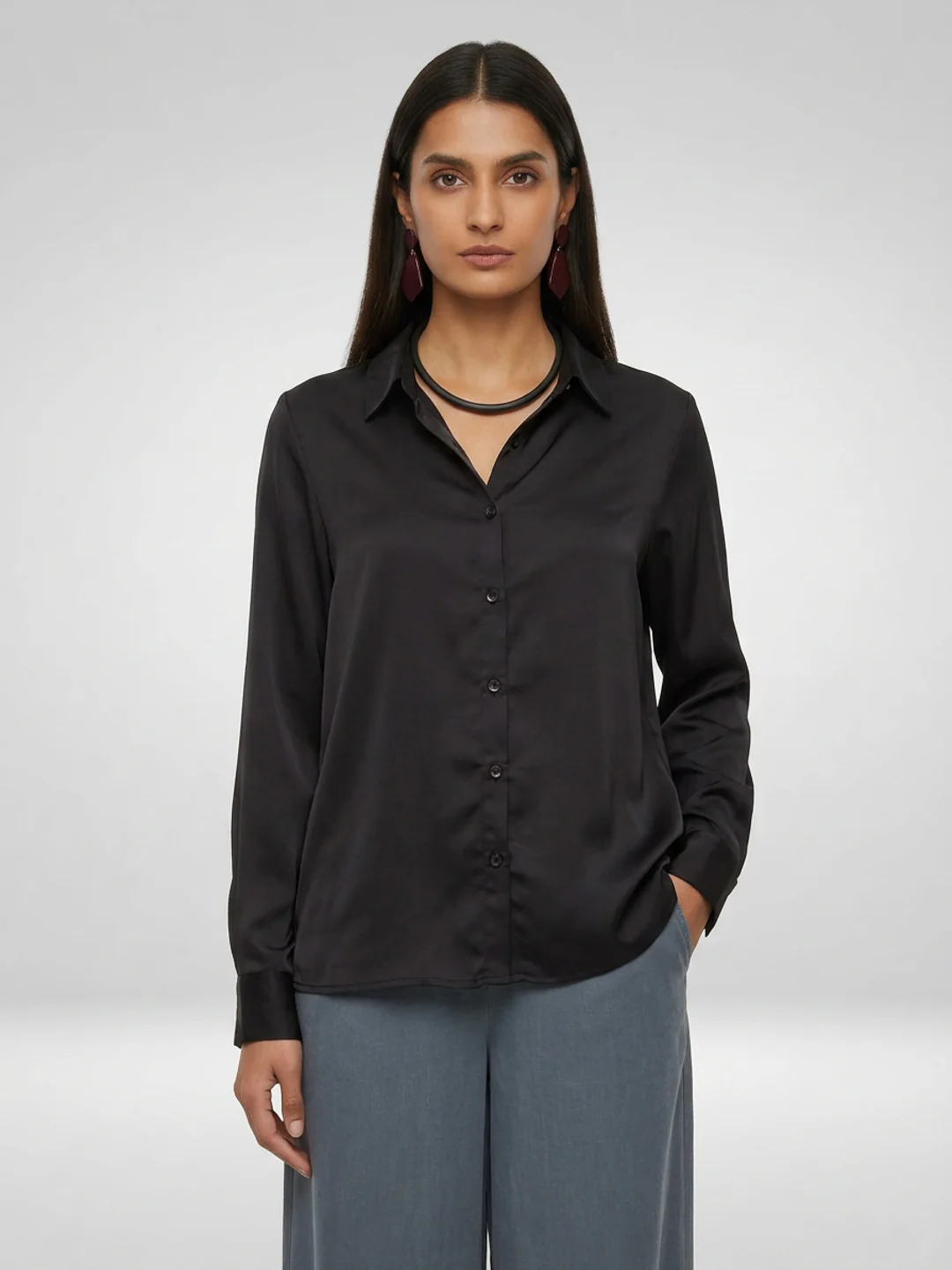 Women Shirt Solid Black Regular Fit