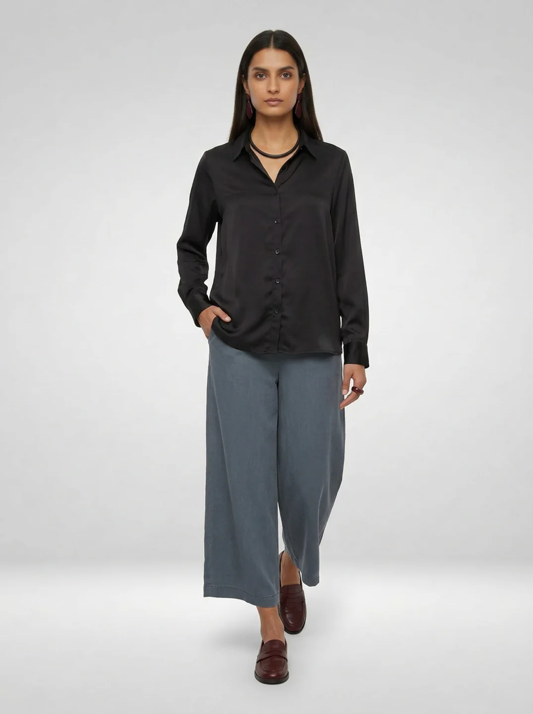 Women Shirt Solid Black Regular Fit - Image 2