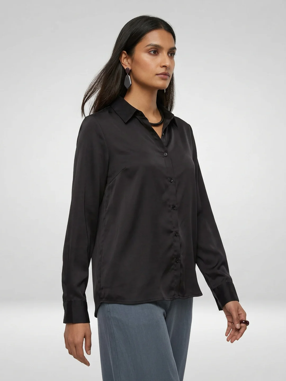 Women Shirt Solid Black Regular Fit - Image 3