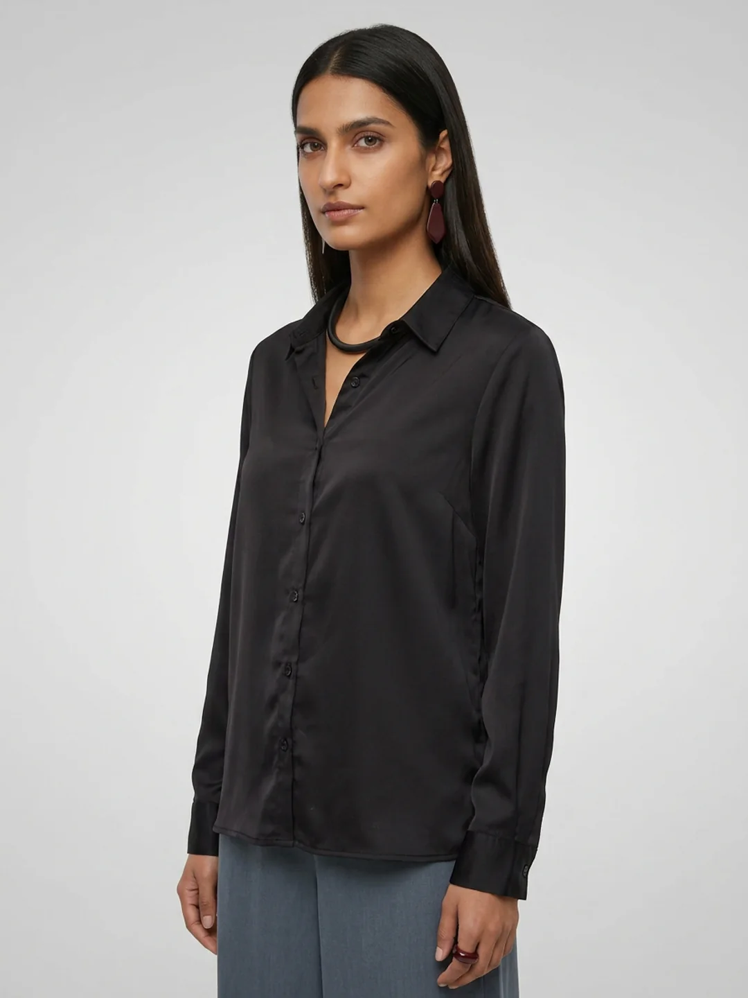Women Shirt Solid Black Regular Fit - Image 4