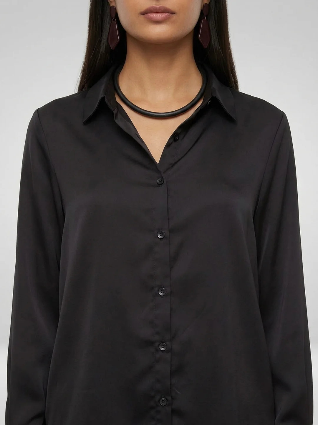 Women Shirt Solid Black Regular Fit - Image 6