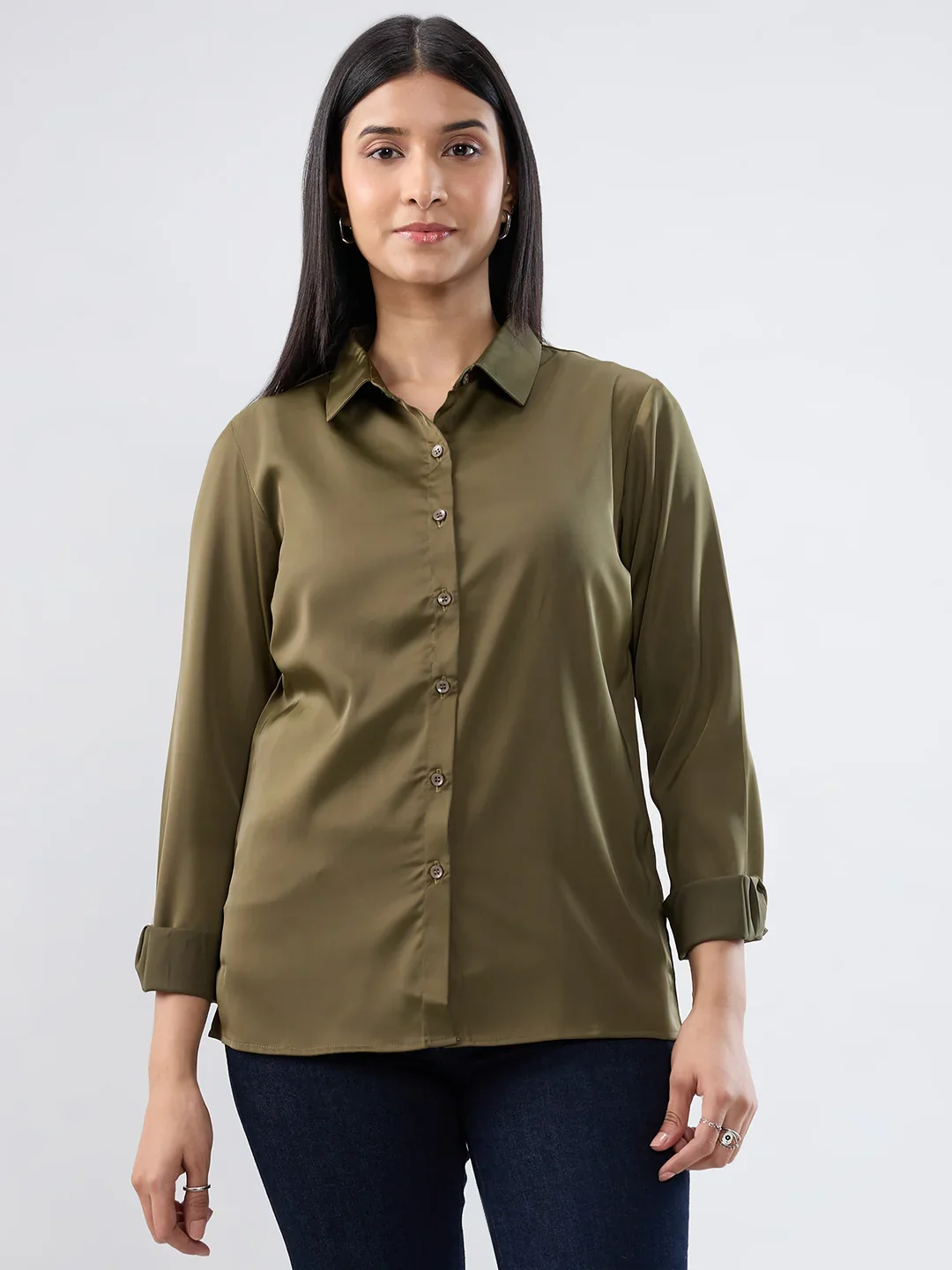 Women Shirt Solid Green Regular Fit