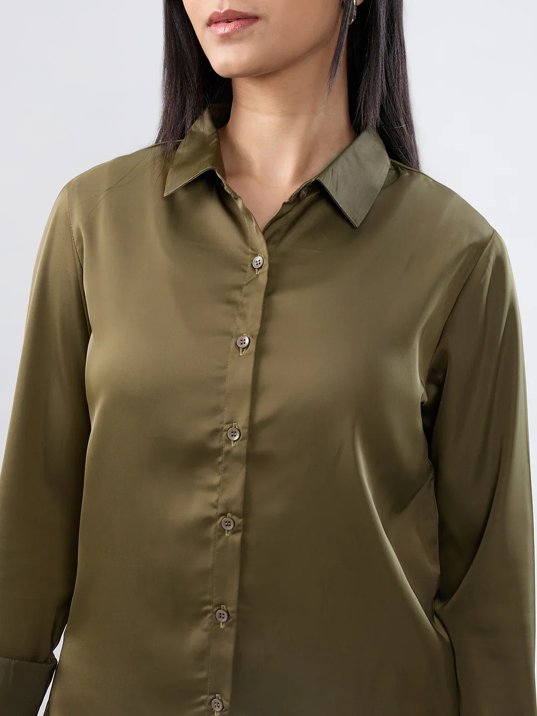 Women Shirt Solid Green Regular Fit - Image 4
