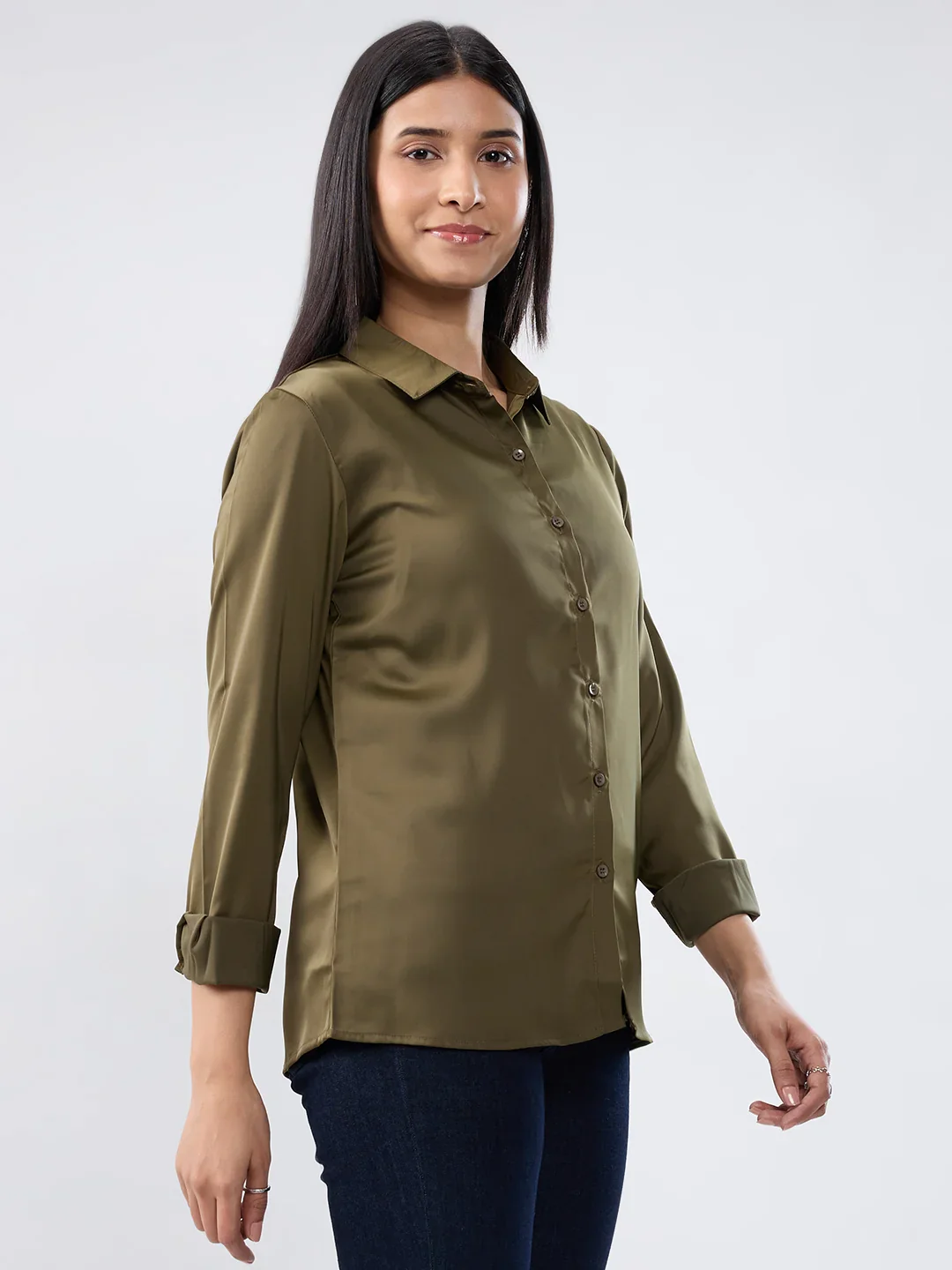 Women Shirt Solid Green Regular Fit - Image 5