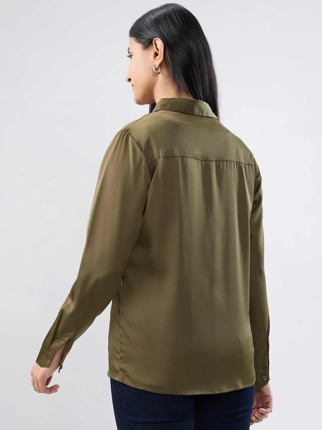 Women Shirt Solid Green Regular Fit - Image 6