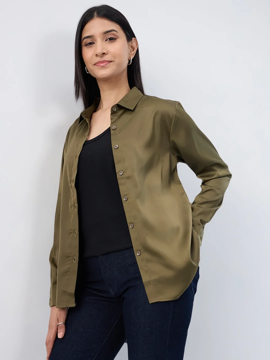 Women Shirt Solid Green Regular Fit - Image 7