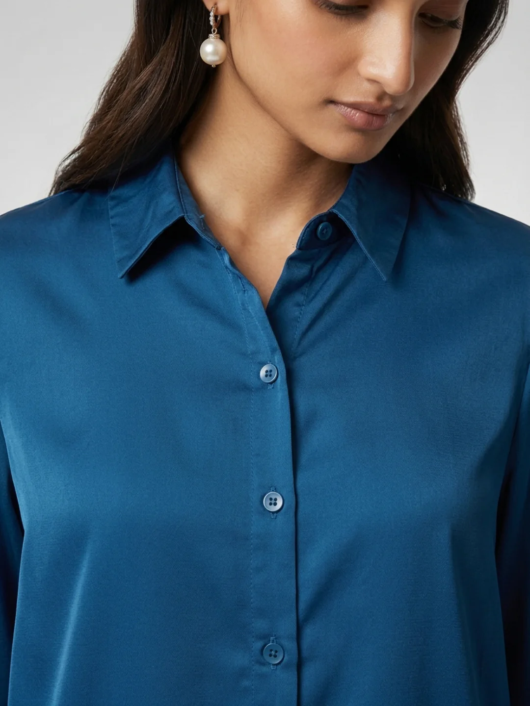 Women Shirt Solid Blue Regular Fit - Image 5