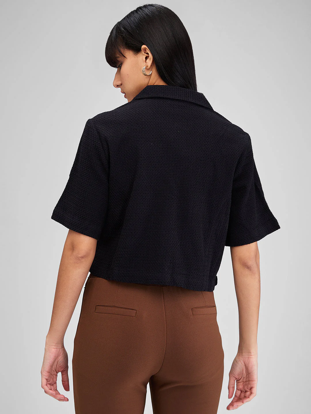 Women Shirt Solid Black Loose Fit - Image 3