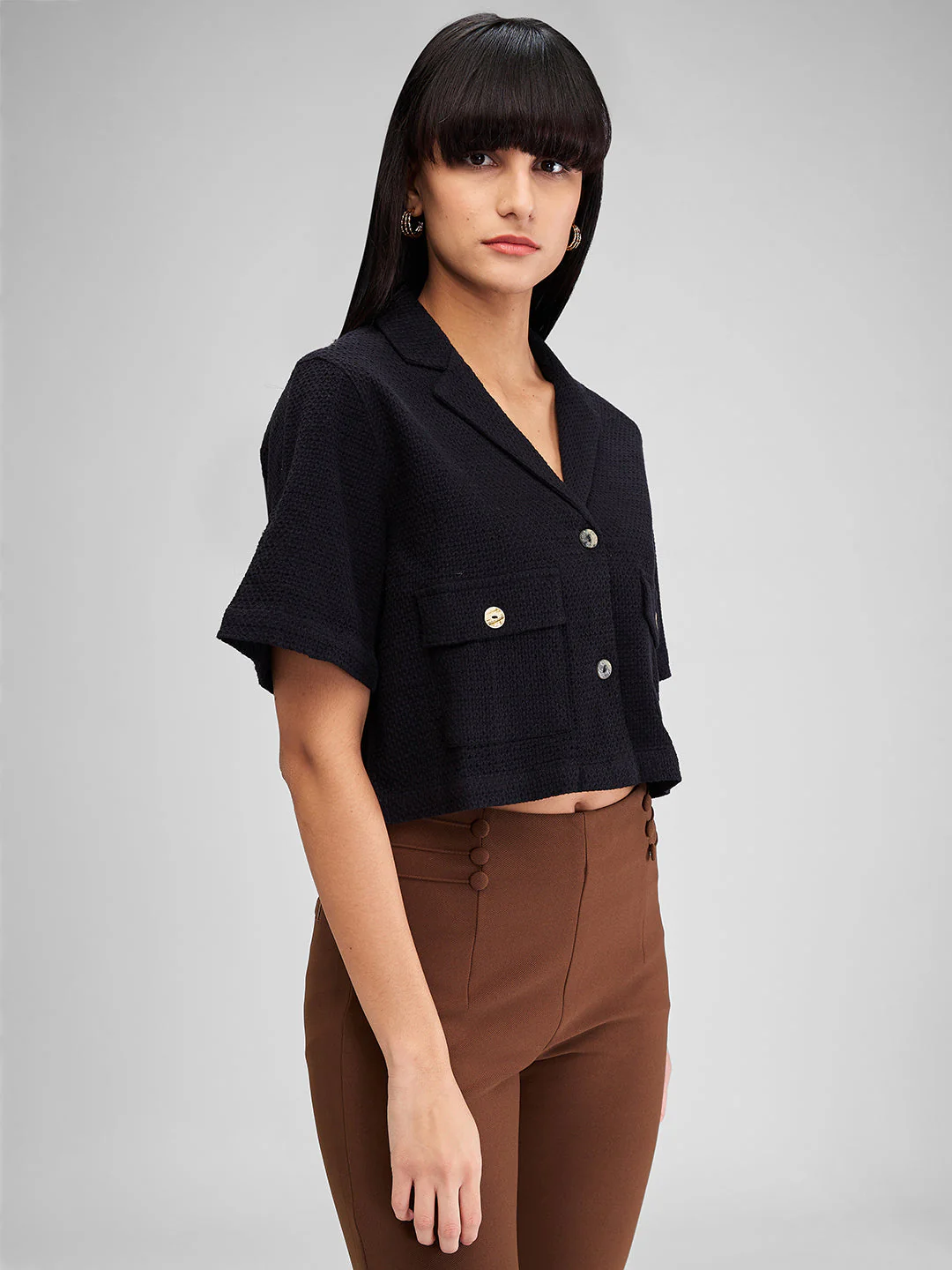 Women Shirt Solid Black Loose Fit - Image 4