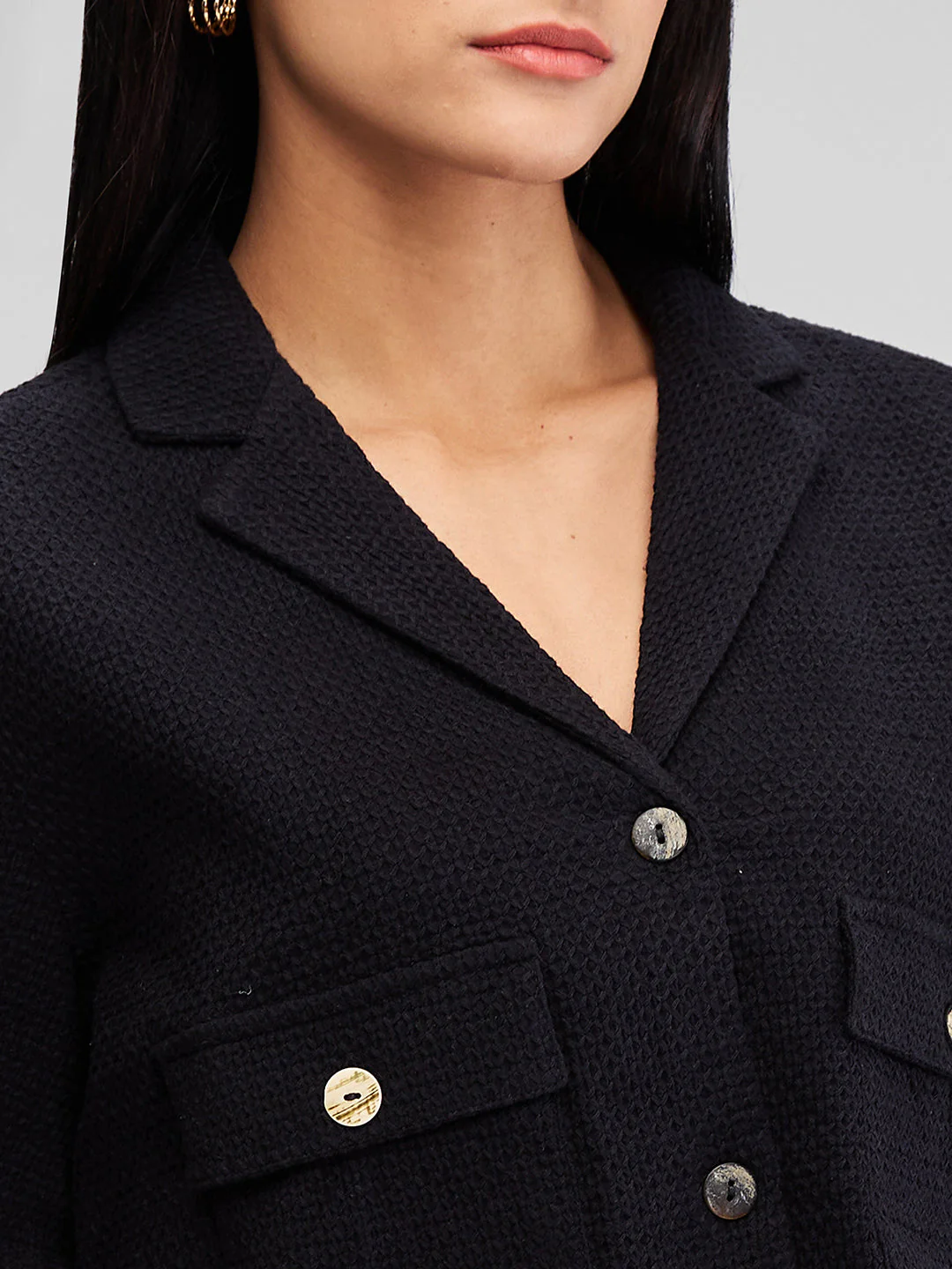 Women Shirt Solid Black Loose Fit - Image 5