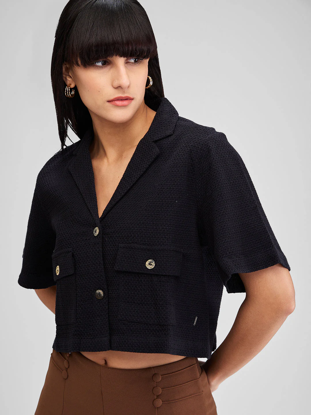 Women Shirt Solid Black Loose Fit - Image 6