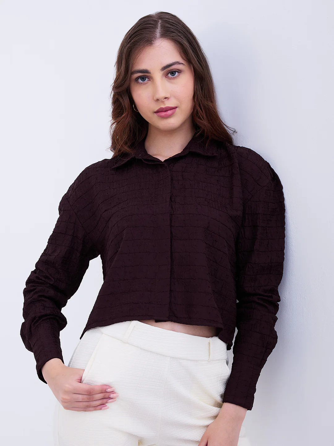 Women Shirt Brown Loose Fit - Image 7